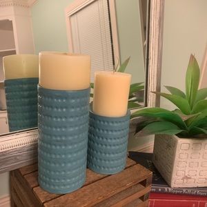 Set of Two Robin Egg Blue Ceramic Candle Holders
